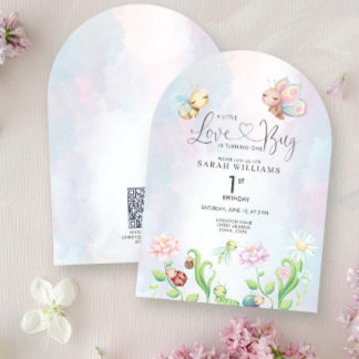 Invitación Un pequeño Chica de acuarela de Bug de Amor