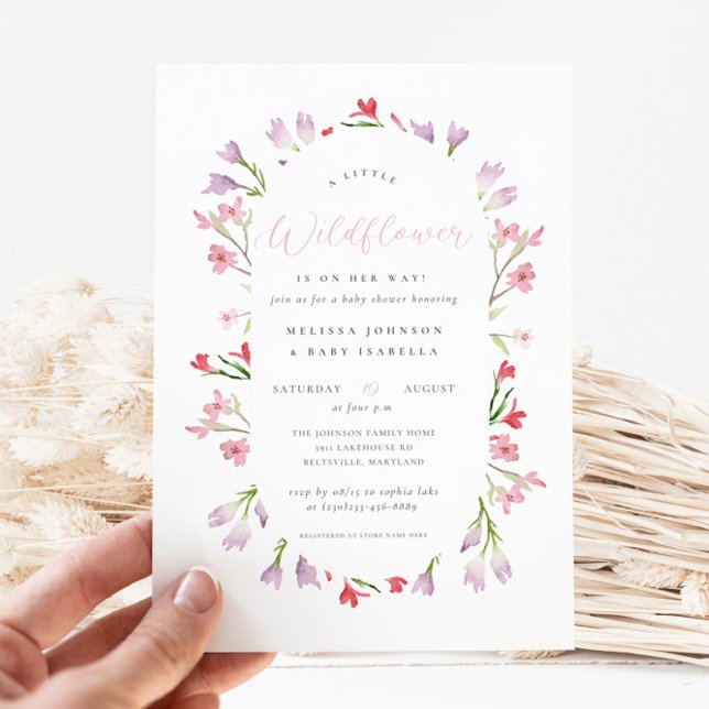 Invitación Un pequeño Chica de acuarela de flores silvestres  (Subido por el creador)