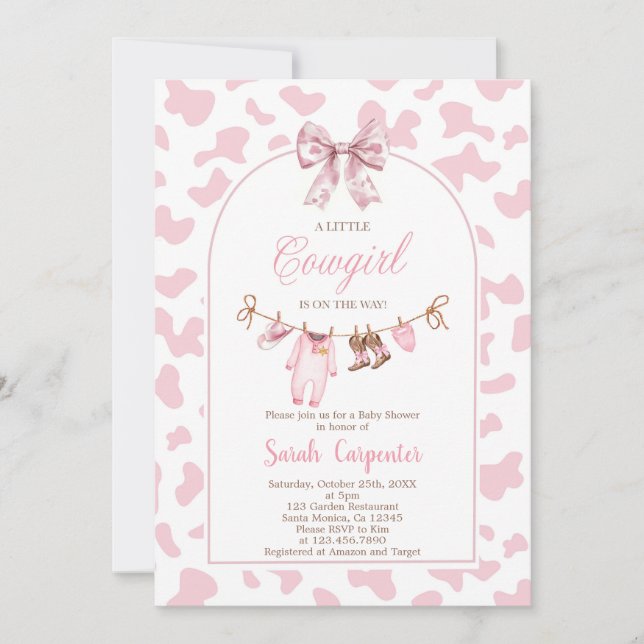 Invitación Un pequeño Chica de Baby Shower de Cowgirl (Anverso)