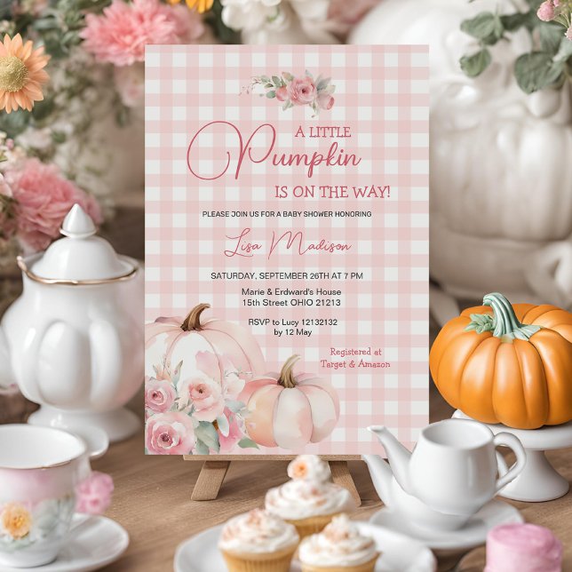 Invitación Un pequeño Chica de Baby Shower rosado de calabaza (Subido por el creador)