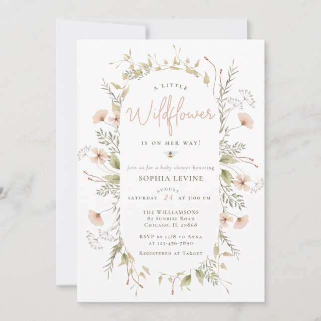 Invitación Un pequeño Chica de Boho Bee de Flores Silvestres  (Anverso)