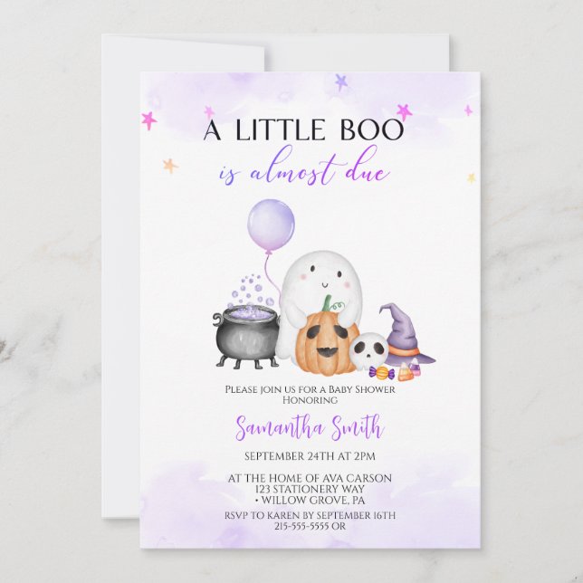 Invitación Un pequeño Chica de Boo en Halloween Baby Shower (Anverso)