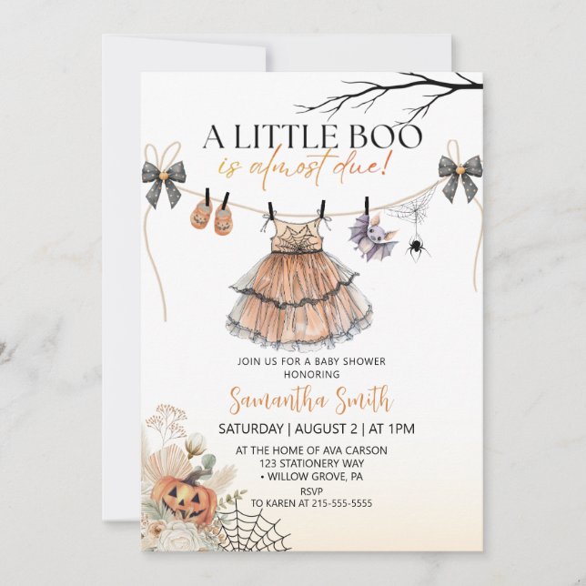 Invitación Un pequeño Chica de Boo en línea Baby Shower (Anverso)