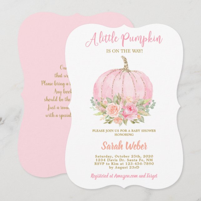 Invitación Un pequeño chica de calabaza rosa cae bebé ducha (Anverso / Reverso)