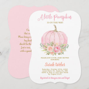 Invitación Un pequeño chica de calabaza rosa cae bebé ducha