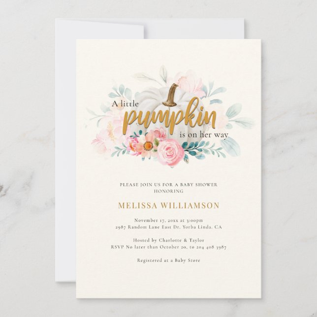 Invitación Un pequeño Chica de calabaza rosada Baby Shower (Anverso)
