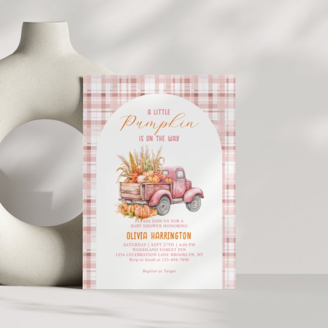 Invitación Un pequeño Chica de Camión Rosado de Calabaza Baby (Subido por el creador)