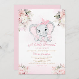 Invitación Un pequeño Chica de Elefante Floral de cacahuete B