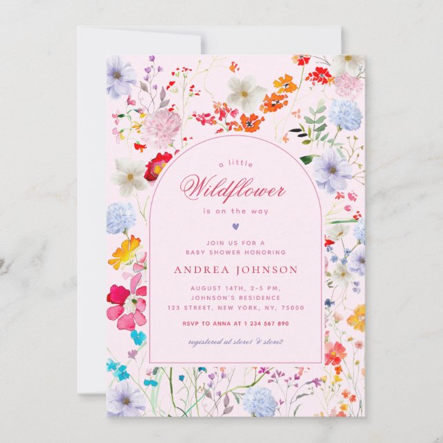 Invitación Un pequeño Chica de flores rosadas de flores silve (Anverso)