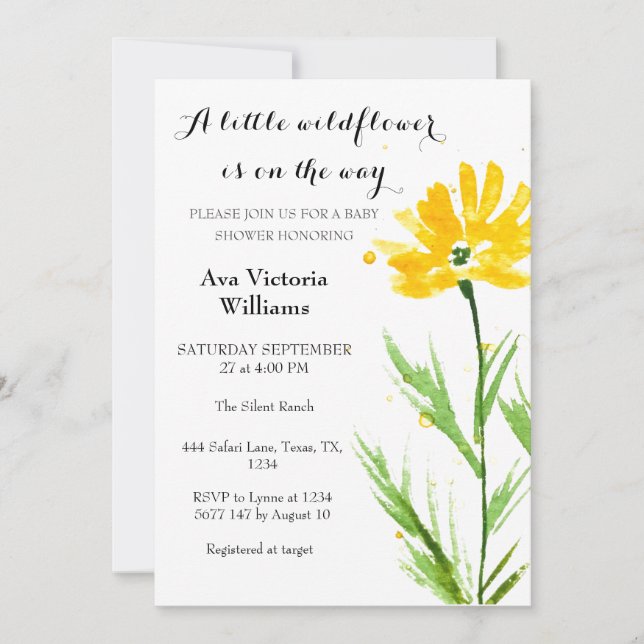 Invitación Un pequeño Chica de flores silvestres Baby Shower  (Anverso)