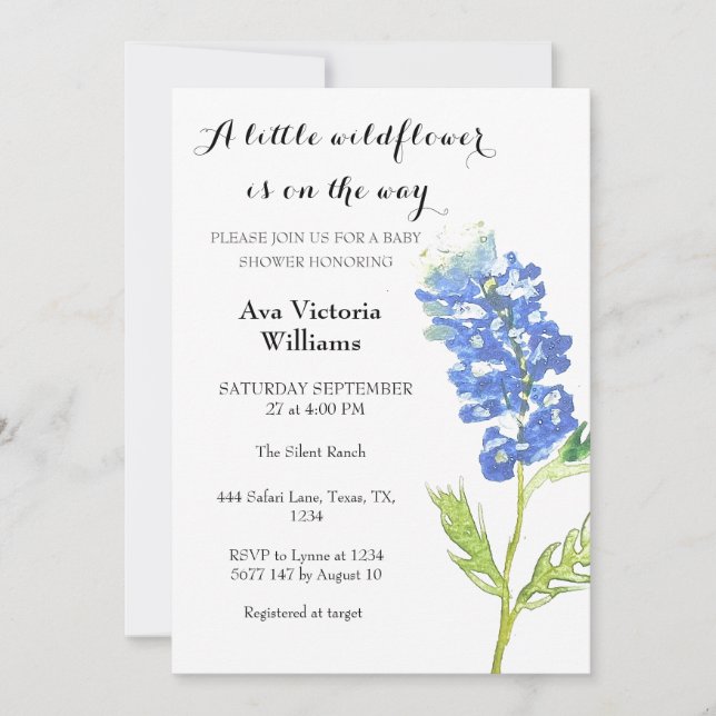 Invitación Un pequeño Chica de flores silvestres Baby Shower  (Anverso)