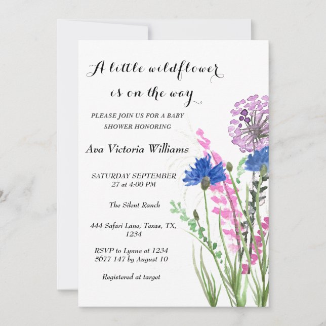 Invitación Un pequeño Chica de flores silvestres, Baby Shower (Anverso)