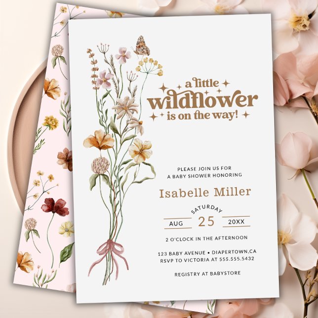 Invitación Un pequeño Chica de flores silvestres Baby Shower (A Little Wildflower Floral Girl Baby Shower Invitation)