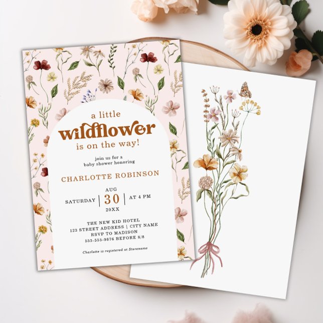 Invitación Un pequeño Chica de flores silvestres Baby Shower (A Little Wildflower Floral Girl Baby Shower Invitation)