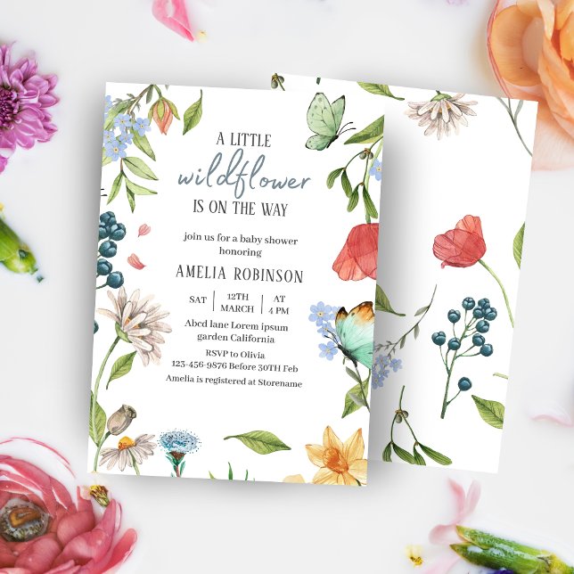 Invitación Un pequeño Chica de flores silvestres, Baby Shower (Subido por el creador)