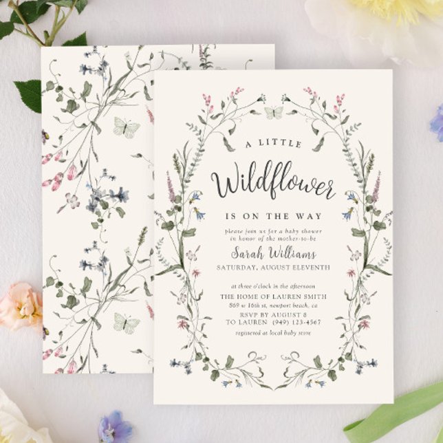 Invitación Un pequeño Chica de flores silvestres Baby Shower (Baby Shower Invitation)