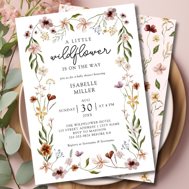 Invitación Un pequeño Chica de flores silvestres Baby Shower (A Little Wildflower Floral Girl Baby Shower Invitation)