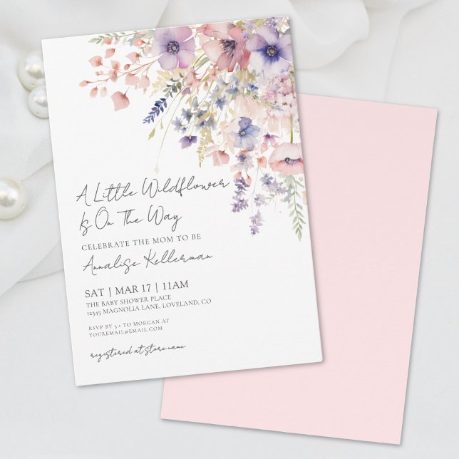 Invitación Un pequeño Chica de flores silvestres Baby Shower (A Little Wildflower Floral Girl Baby Shower Invitation)
