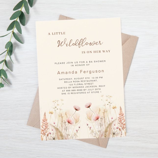 Invitación Un pequeño chica de flores silvestres boho Baby Sh (Subido por el creador)