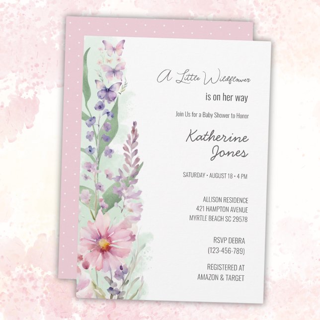 Invitación Un pequeño Chica de Flores Silvestres Elegante Bab (Subido por el creador)
