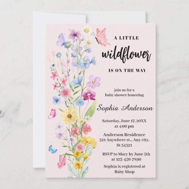 Invitación Un pequeño Chica de flores silvestres en Baby Show (Anverso)