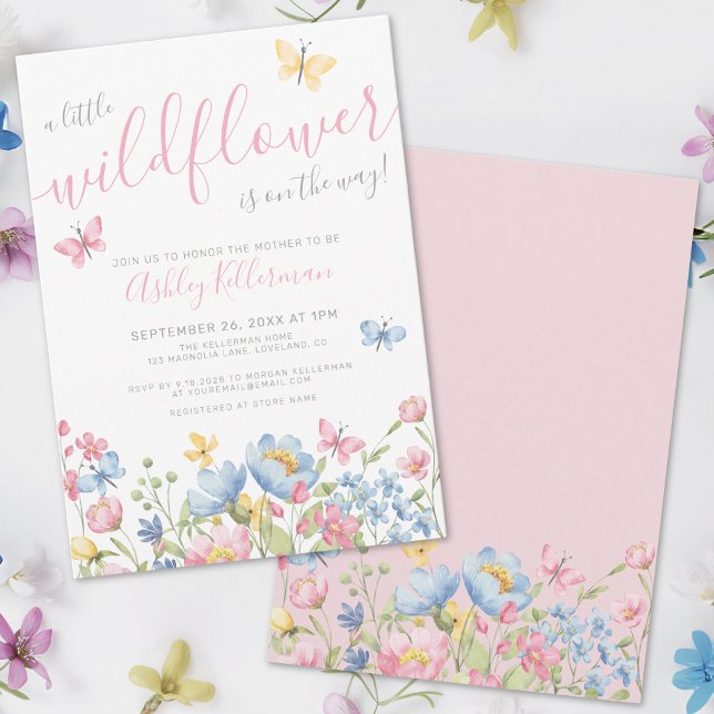 Invitación Un pequeño Chica de flores silvestres en Baby Show (A Little Wildflower Girl Baby Shower Invitation)