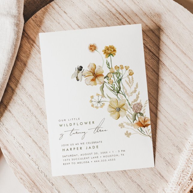 Invitación Un pequeño Chica de flores silvestres fiesta de cu (Subido por el creador)