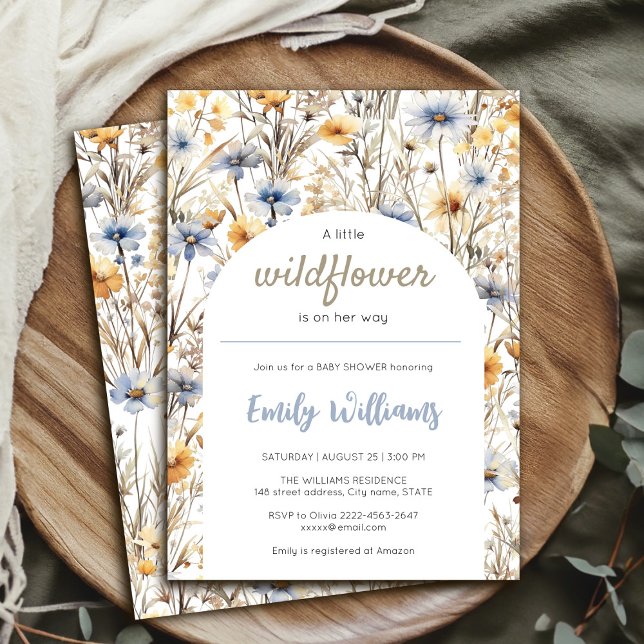 Invitación Un pequeño chica de flores silvestres invito a la  (A little wildflower is on the way baby shower invitation )