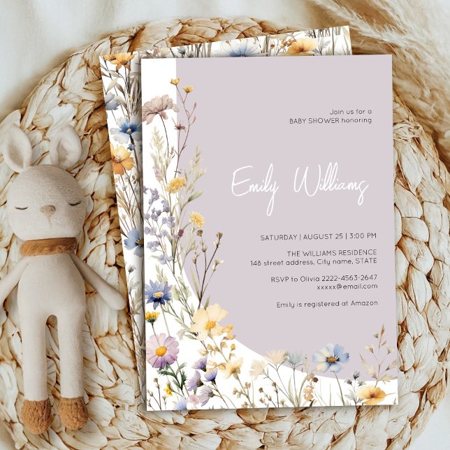 Invitación Un pequeño chica de flores silvestres invito a la  (Wildflower meadow rustic boho baby shower girl invitation )