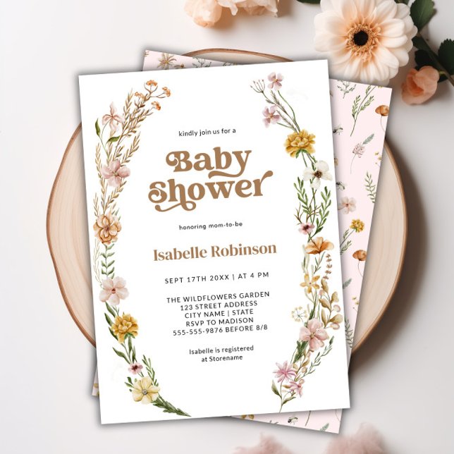 Invitación Un pequeño Chica de Moda de Boho de Flores Silvest (A Little Wildflower Boho Chic Girl Baby Shower Invitation)