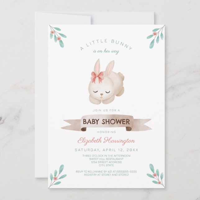 Invitación Un pequeño Chica de primavera de conejito Baby Sho (Anverso)