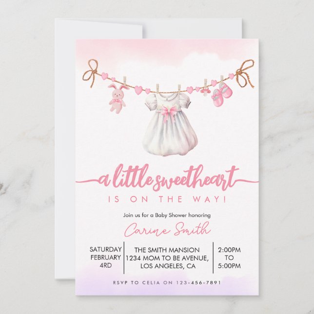 Invitación Un pequeño Chica de San Valentín Baby Shower (Anverso)