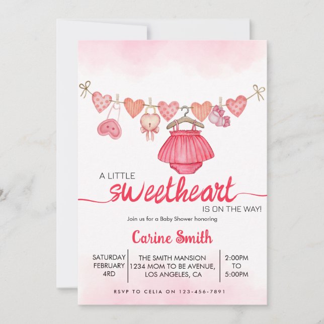 Invitación Un pequeño Chica de San Valentín Baby Shower (Anverso)