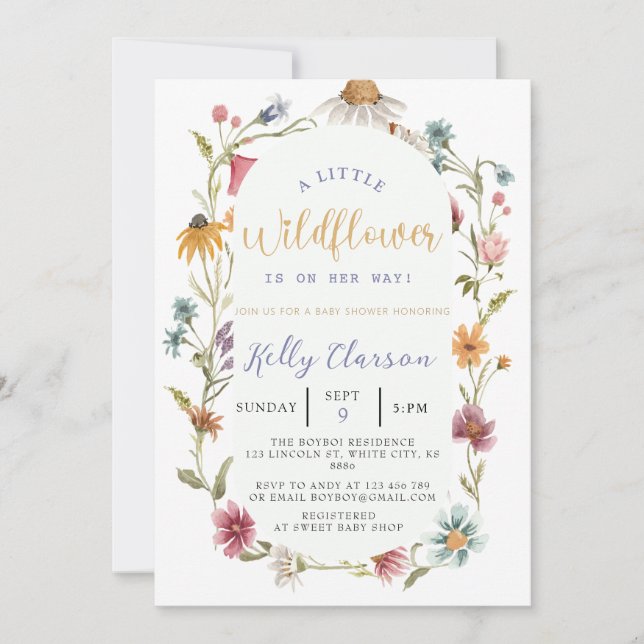 Invitación Un pequeño Chica del Boho de Flores Silvestres en  (Anverso)