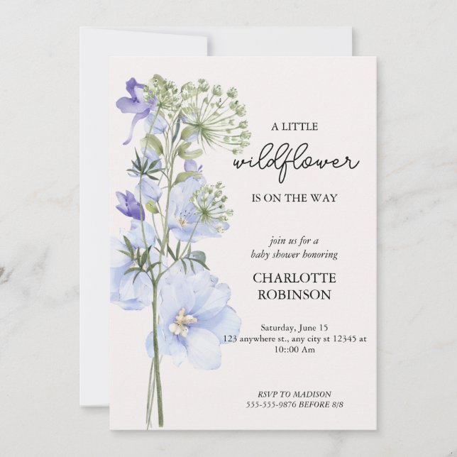 Invitación Un pequeño Chica elegante de flores silvestres Bab (Anverso)