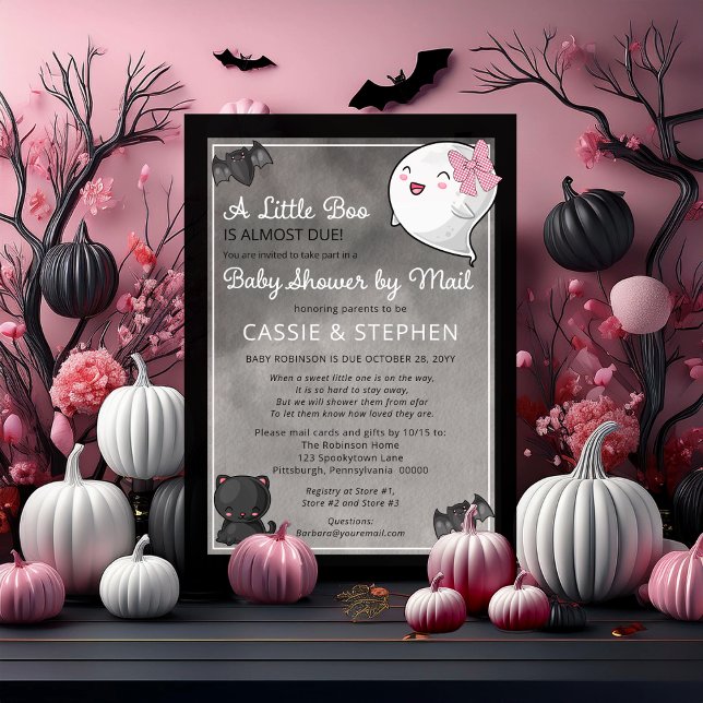 Invitación Un pequeño Chica fantasma Baby Shower por correo (Cute "A Little Boo" "Baby Shower by Mail" Girl Coquette Ghost Kawaii Baby Shower Invitation)