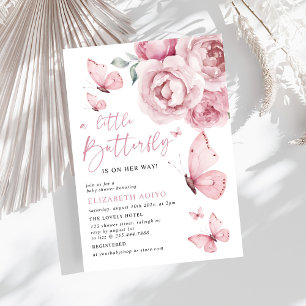 Invitación Un pequeño Chica floral rosa de mariposa Baby Show