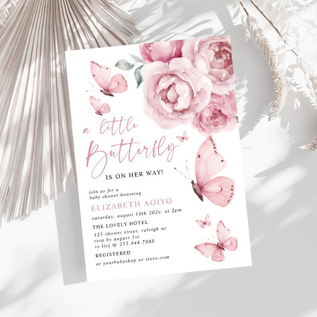 Invitación Un pequeño Chica floral rosa de mariposa Baby Show (Subido por el creador)