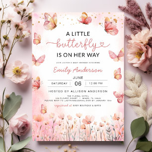 Invitación Un pequeño Chica rosa floral de mariposa Baby Show