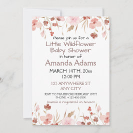 Invitación Un pequeño Chica rosado de flores silvestres en Ba