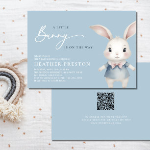 Invitación Un pequeño chico chico dulce azul QR Baby Shower