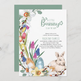 Invitación Un pequeño conejito con fotos y tulipanes Baby Sho