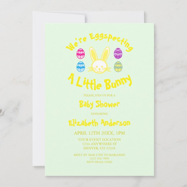Invitación Un Pequeño Conejito De Baby Shower De Pascua (Anverso)