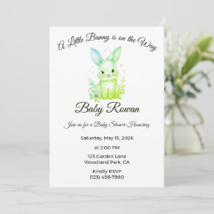Invitación Un pequeño conejito está de camino Ducha verde pas