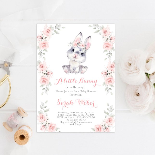 Invitación Un pequeño conejo chica de ducha de bebé rosa (Subido por el creador)