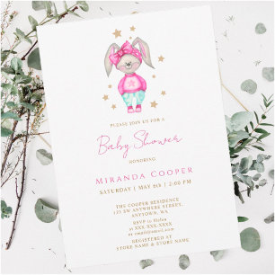 Invitación Un pequeño conejo chica de ducha de bebé rosa Acua