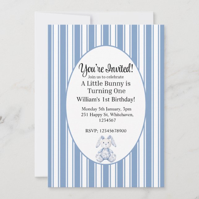 Invitación Un Pequeño Conejo Cumple Un Año (Anverso)