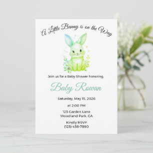 Invitación Un pequeño conejo de camino Pastel Verde Oliva
