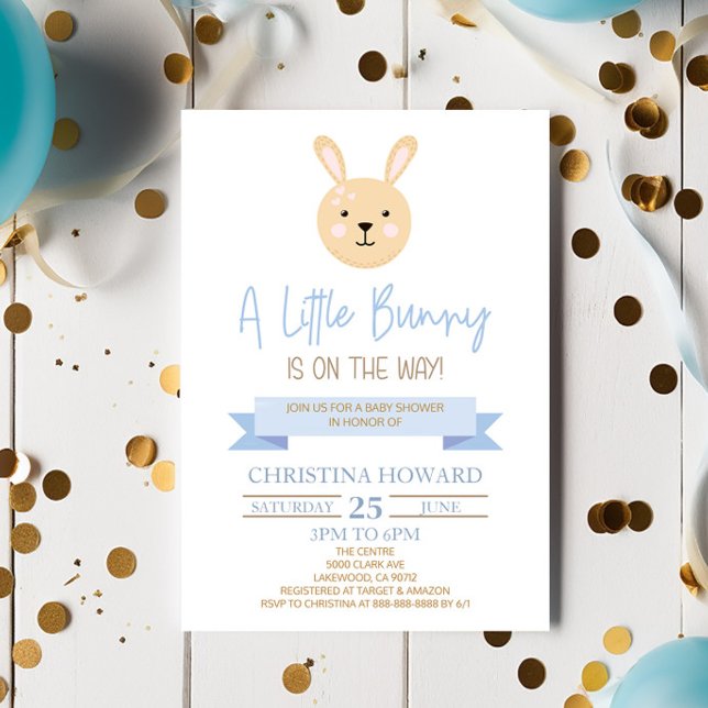 Invitación ¡Un Pequeño Conejo Está En Camino! Baby Shower azu (Subido por el creador)