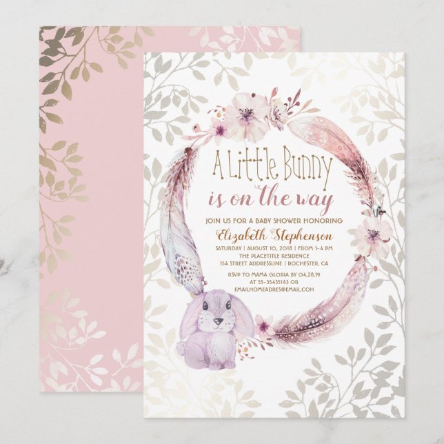 Invitación Un Pequeño Conejo Está En Camino De Baby Shower (Anverso / Reverso)